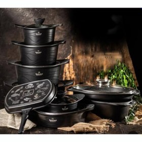 تصویر سرویس قابلمه چدن 17 پارچه راکلند طرح جدید _ مشکی cast iron pot service 17 new design rockland fabric - black