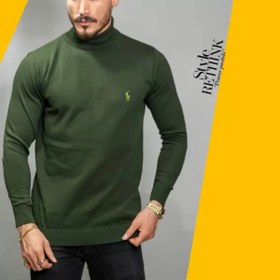 تصویر بافت مردانه مدل یقه اسکی ساده سبز 