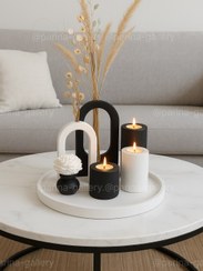 تصویر ست دکوری جلو مبلی و رومیزی سفید مشکی 