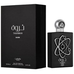 تصویر عطر ادوپرفیوم لطافه مدل ثروه نقره ای مردانه و زنانه رایحه گرم ۱۰۰ میلی لیتر 