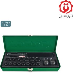 تصویر جعبه بکس 18پارچه درایو 1/2 اینچ 6پر مشکی(فشارقوی) تاپ تول TOPTUL کد GCAD1807 