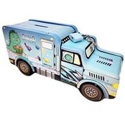 تصویر قلک فلزی طرح ماشین حمل پول قفل و کلیددار - صورتی 