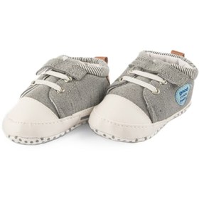 تصویر کفش نوزادی چسبی پسرانه طرح راژان طوسی پاپو Papo Papo Gray Rajan Baby Boy Sticky Shoes