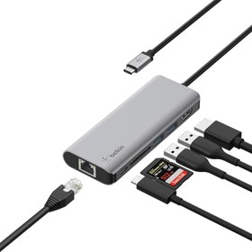 تصویر Belkin USB C Hub 6-in-1MultiPortAdapter Dock with 4K HDMI USB-C 100 W PD Pass-Through Charging 2 x USB A Gigabit Ethernet Ports and SD Slot for MacBook Pro Air iPad Pro XPS and More Silver - ارسال 15 الی 20 روز کاری 