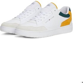 تصویر کفش بسکتبال چرمی مردانه با زیره مناسب، زرد - چرم برند Tommy Hilfiger Men's Essential Leather Fine Cleat Basketball Trainers , Yellow - Leather