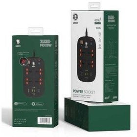 تصویر چندراهی هوشمند و شارژر گرین لاین مدل 4AC 2 USB & 2 USB-C PD 40W Power Socket 3500W (3M)