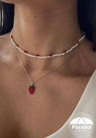 تصویر گردنبند نقره زنانه طرح گیلاس و توت فرنگی Silver necklaces