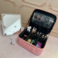 تصویر کیف آرایشی آینه دار LED - صورتی 