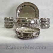 تصویر سرویس کامل پذیرایی مسی نیلوفر با آبکاری کروم 