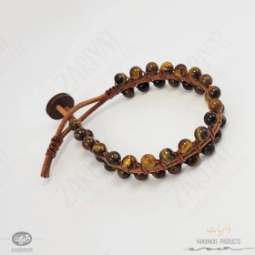 تصویر دستبند سنگ چشم ببر و چرم طبیعی ذاریات مدل شکارچی (HUNTER) 