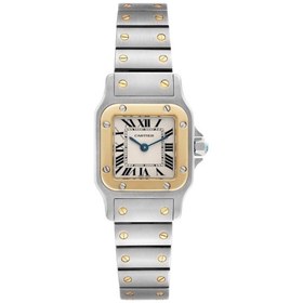 تصویر ساعت کارتیر سانتوس فلزی زنانه دورنگ طلایی صفحه سفید Cartier Santos metal 