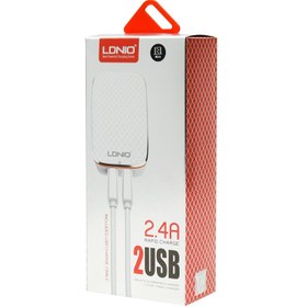 تصویر شارژر دیواری الدینیو مدل A2204 دارای 2 پورت فست شارژ LDNIO A2204 2 USB Fast Charging Wall Charger