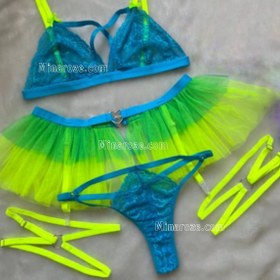 تصویر ست لباس زیر زنانه ۴ تیکه فانتزی از جنس تور و گیپور با کیفیت عالی کد:0047 Women's lingerie