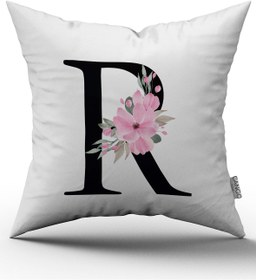 تصویر روکش بالش طرح گلدار صورتی - حرف R برند cango home Pink Floral Letter Throw Pillow Cover - Letter R