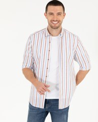 تصویر پیراهن آستین بلند مردانه راه یقه برگردان بدون جیب قهوه ای پیرکاردین 