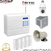 تصویر پکیج دزدگیر فایروال F9 سیم کارتی با 4 چشمی و دوربین لامپی چرخشی 