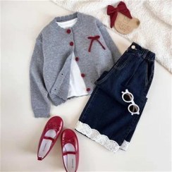 تصویر سه تیکه بلوز شلوار و کت بافت بچگانه 6 تا 11 سال کد 9748 