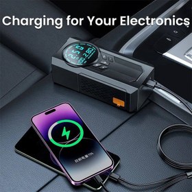 تصویر جامپ استارتر و پمپ باد چهار کاره مدل JN-088 ظرفیت 15800 میلی آمپر ساعت Four-function jump starter and air pump JN-088, capacity 15800 mAh