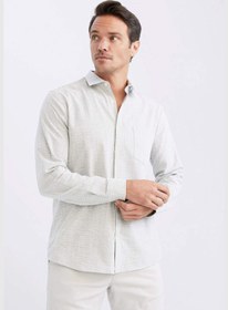 تصویر پیراهن مردانه آستین بلند با یقه پلیو بافتنی برند Defacto Man Polo Neck Woven Long Sleeve Shirt