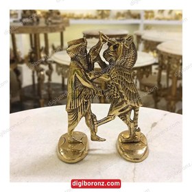 تصویر مجسمه برنجی برنزی شیر بالدار کوچک پایه دار Small winged lion bronze statue with pedestal