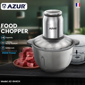 تصویر خردکن AZUR مدل AZ-844CH - موتور 350 وات، تیغه تیتانیوم و مخزن 2.5 لیتری شیشه‌ای AZUR chopper model AZ-844CH - 350 watt motor, titanium blade and 2.5 liter glass tank