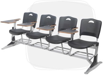 تصویر صندلی دانشجویی چهارنفره فایبرگلاس با سبد و رابط 