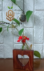 تصویر گلدان تک شیشه طرح قلب جوبی - گردویی 