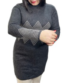 تصویر بلوز بافت زنانه بلند وارداتی خاکستری رنگ طرح لوزی imported-grey-long-diamond-pattern-women-knit-blouse