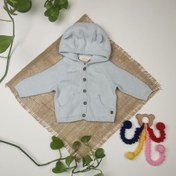 تصویر ژاکت بافت نوزادی آستین بلند برند lupilu طرح کلاه دار دکمه دار سفید یخی رنگ - 0-2 ماه 