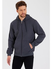 تصویر هودی مردانه با زیپ و جیب کنگورویی، رنگ قرمز متالیک برند mmetalic Metalic Claret Red Kangaroo Pocket Hooded Zippered Cotton Inside Men's Sweatshirt