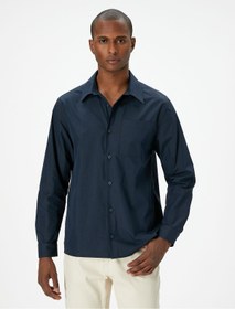 تصویر پیراهن آستین بلند یقه کلاسیک دکمه دار با جزئیات 