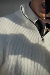 تصویر بافت نیم زیپ وارداتی ترک - سفید / 2xl 