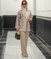 تصویر کت و شلوار مجلسی زنانه مدل شیدا جنس مازراتی سایز ۳۸ تا ۴۸ 