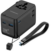 تصویر آداپتور مسافرتی ۲۵۰۰ وات به همراه پاوربانک ۴۰۰۰ میلی‌آمپرساعت پاورولوژی(PWCUQC054BK)Powerology 2500W Universal Travel Adapter with 4000mAh Power Bank – Black