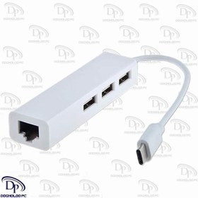 تصویر هاب تبدیل TYPE C به LAN و 3 پورت USB رویال Type C to LAN conversion hub and 3 royal USB ports