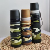 تصویر فلاسک طرح چریکی - 650میلی لیتر / سبز تیره thermos flask