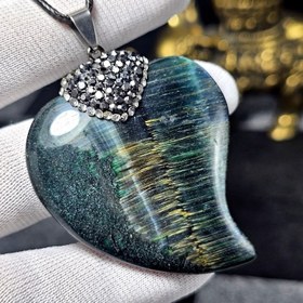 تصویر آویز گردنبند سنگ چشم ببر سبز معدنی کد 35994 