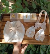 تصویر توربان و کالج کرم رنگ Newborn Turban and College Set