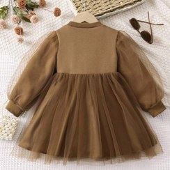 تصویر پیراهن دخترانه مدل گل آستین تور 