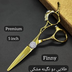 تصویر قیچی آرایشگری فینی طلایی دو نگین (5 اینچ) ا Finny 6 Inch Hair Dressing Scissors-0004 Finny 6 Inch Hair Dressing Scissors-0004