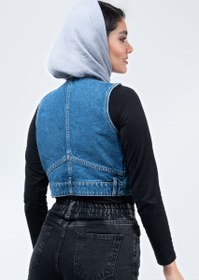 تصویر ژیله جین پایین کمر آبی تیره dark blue low-waisted denim vest