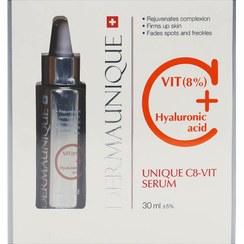 تصویر سرم ویتامین C درمایونیک حاوی ٨درصد ویتامین c به همراه هیالورونیک اسید حجم 30میل Dermaunique vitamin C serum contains 8% vitamin C along with hyaluronic acid, volume 30 ml