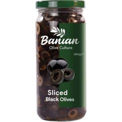 تصویر زیتون سیاه اسلایس بانیان 460 گرمی 