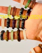 تصویر رینگ سنگهای طبیعی چشم ببر ، آمیتیس ، حدید ، آونتورین ، عقیق 