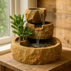 تصویر آبنما رومیزی سه طبقه کد AB32 با گیاه یشم 