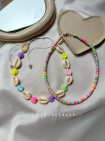 تصویر گردنبند صدف و فیمو رنگی 