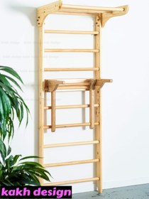 تصویر نردبان سوئدی چوبی چند منظوره با میله های کششی کد ۲ 