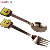 تصویر قاشق چنگال کودک یونیک طرح باب اسفنجی unique spongebob spoon and fork