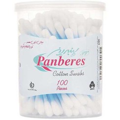 تصویر گوش پاک کن 100 عددی لیوانی پنبه ریز panberes pure cotton buds