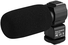 تصویر M104 Stereo Microphone Back Electret Condenser Microphone Video Recording Interview Microphone with Windscreen for Canon Nikon Sony and Mainstream DSLR Cameras 
